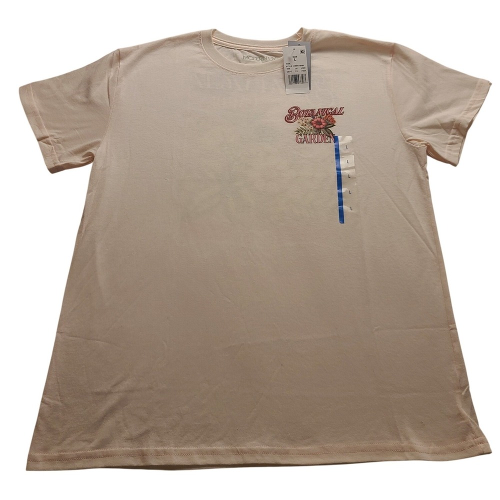 Modern Lux Botanical Garden Graphic Tee Light Pink Floral T-Shirt Size L NWT